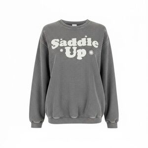 Charlie Southern‎ x Chicka-d Saddle Up Corded Crewneck Sweatshirt Gray Size L